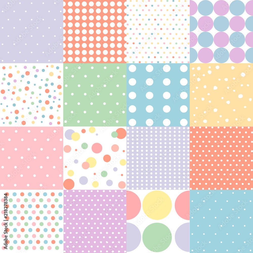 Set of seamless dots pattern in pastel colors Set of seamless dots pattern in pastel colors