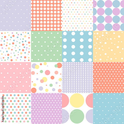 Set of seamless dots pattern in pastel colors