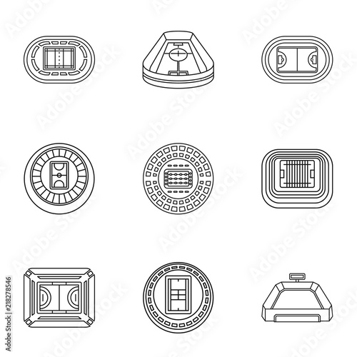 Stadia icons set. Outline set of 9 stadia vector icons for web isolated on white background