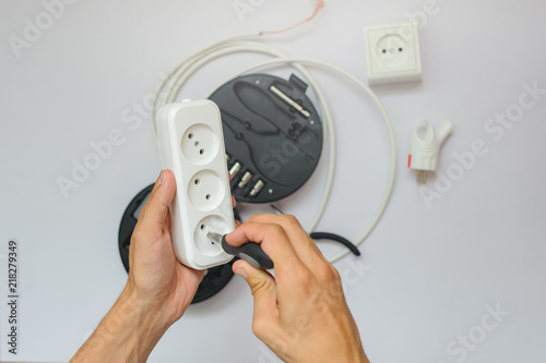 The work process of an electrician