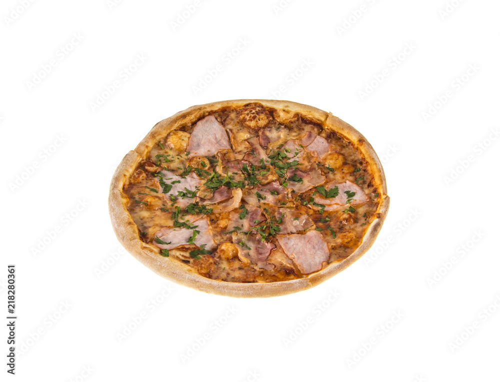 pizza in a box on an isolated white background