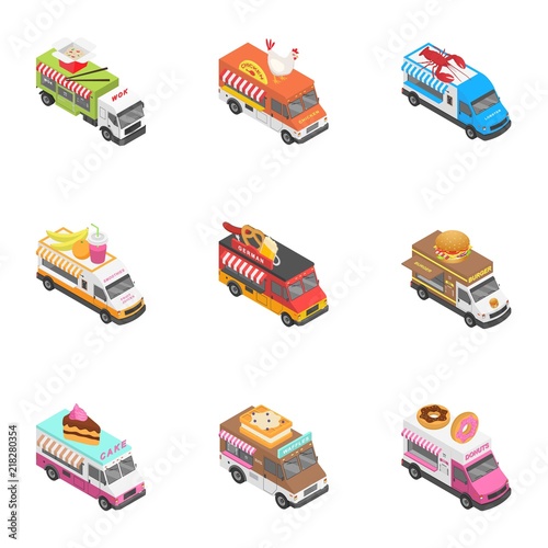 City service icons set. Isometric set of 9 city service vector icons for web isolated on white background