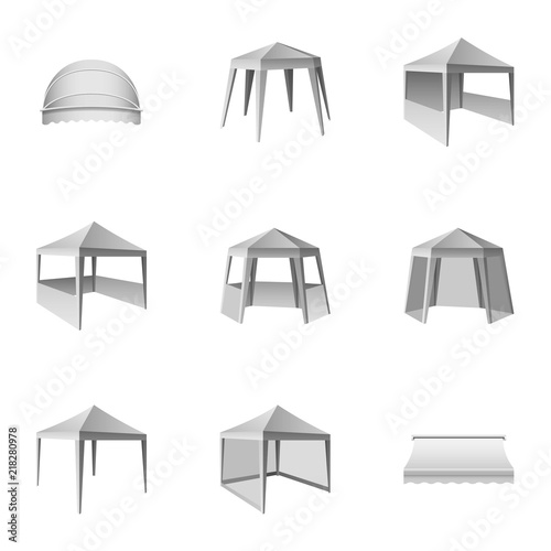 Awning icons set. Isometric set of 9 awning vector icons for web isolated on white background