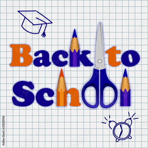 Back to school on notebook concept background. Realistic illustration of back to school on notebook vector concept background for web design photo