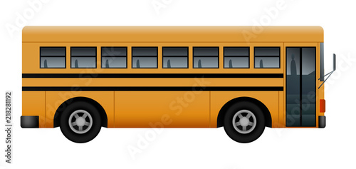 Side of school bus mockup. Realistic illustration of side of school bus vector mockup for web design isolated on white background