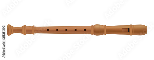 Musical flute of wood mockup. Realistic illustration of musical flute of wood vector mockup for web design isolated on white background