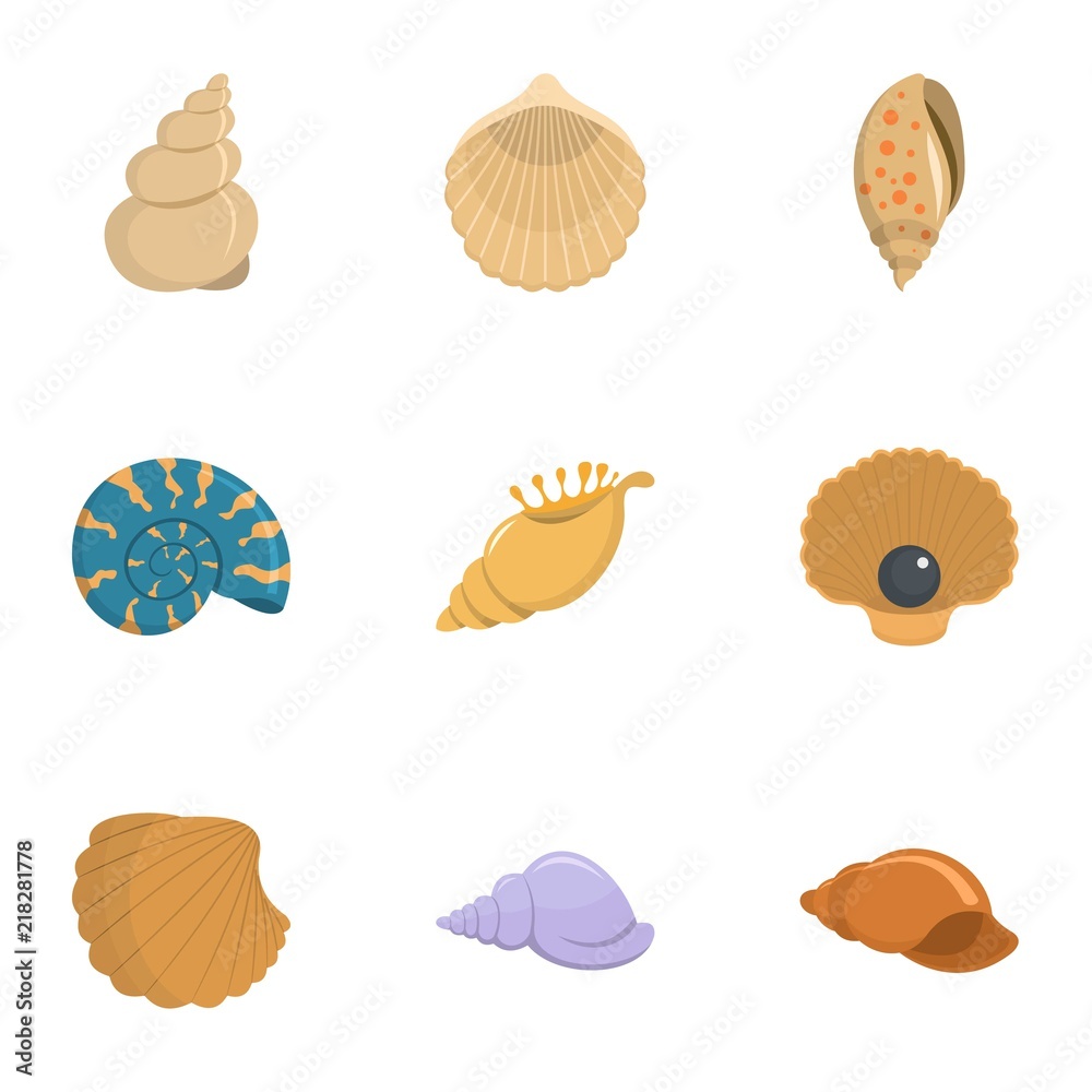 Conch icons set. Cartoon set of 9 conch vector icons for web isolated on white background Conch icons set. Cartoon set of 9 conch vector icons for web isolated on white background