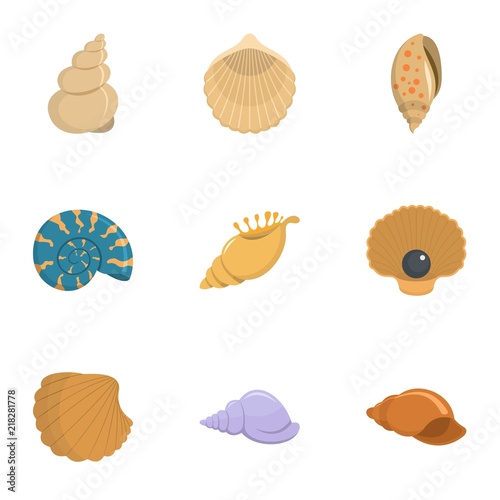 Conch icons set. Cartoon set of 9 conch vector icons for web isolated on white background © anatolir