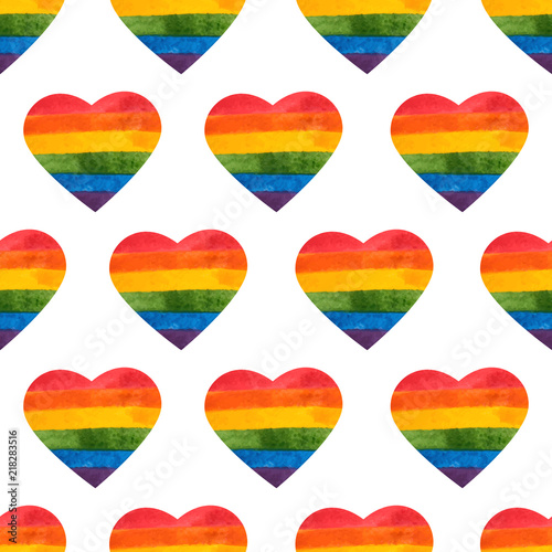 Rainbow heart seamless pattern. LGBT hearts. Hand painted rainbow. Tolerance day card. Vector illustration