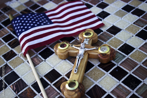 cross and American flag