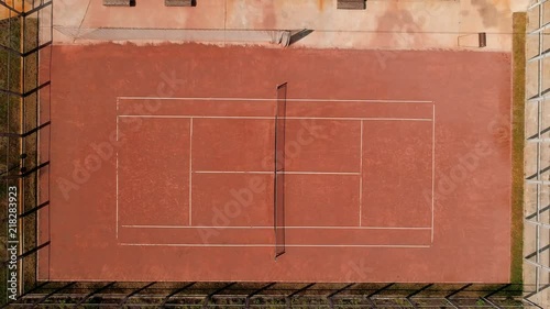 Tennis Clay Court, 4k. View from the bird's flight.
