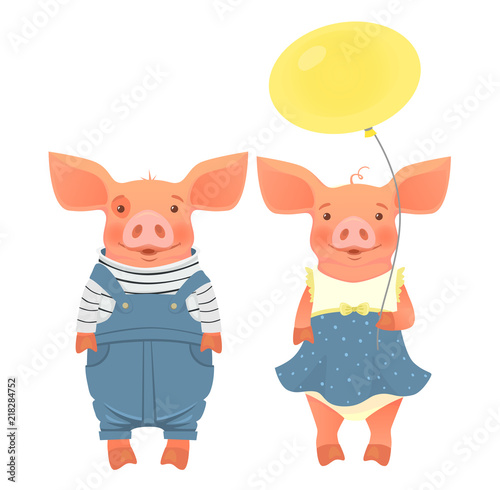 two pigs holding balloon