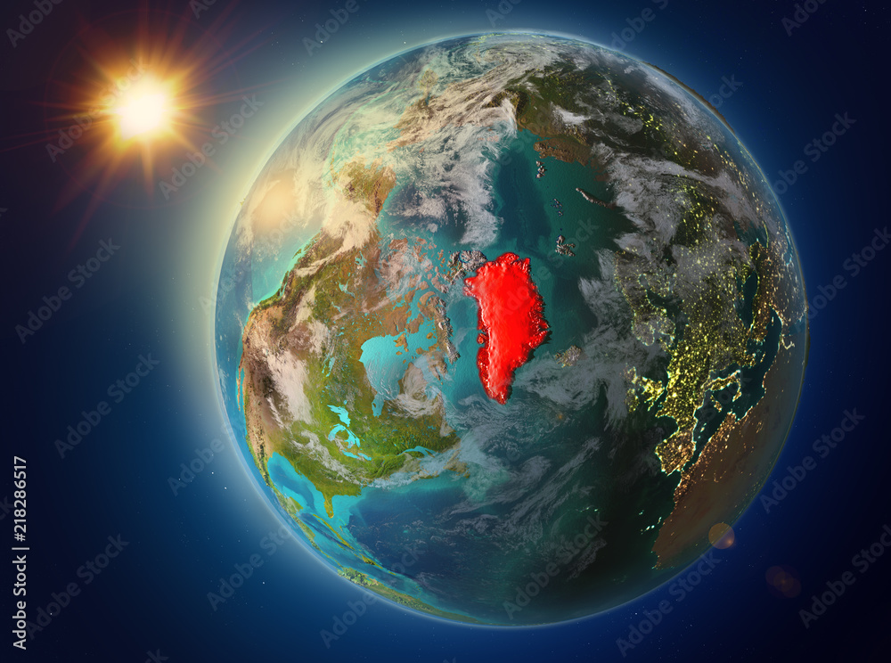 Fototapeta premium Greenland with sunset on Earth
