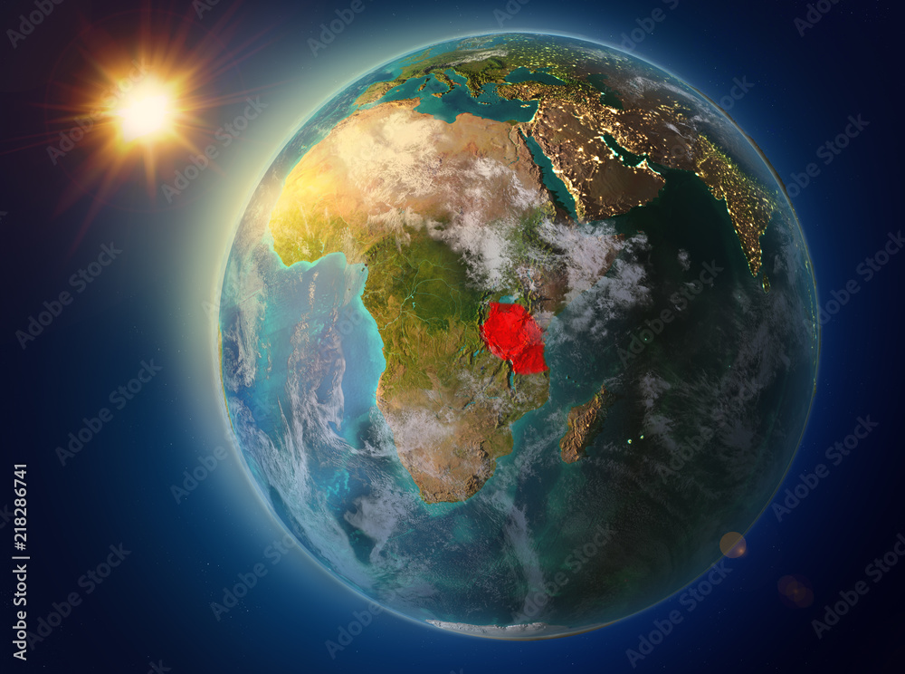 Tanzania with sunset on Earth Tanzania with sunset on Earth