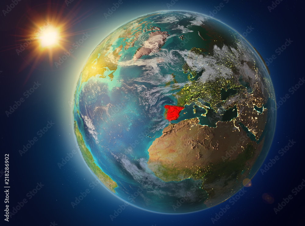 Spain with sunset on Earth Spain with sunset on Earth