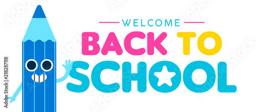 Back to school web banner of funny color pencil
