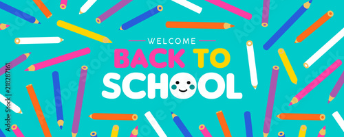 Back to School kid web banner with color pencils