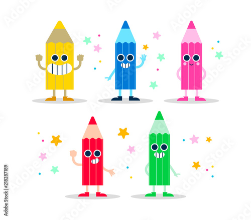 Color pencil fun character set for kids or school
