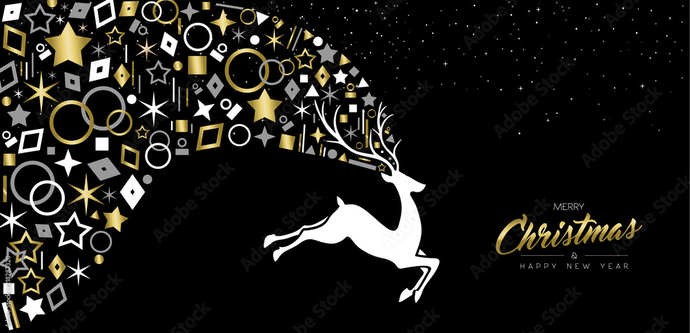 Gold Christmas and New Year deer card decoration Gold Christmas and New Year deer card decoration