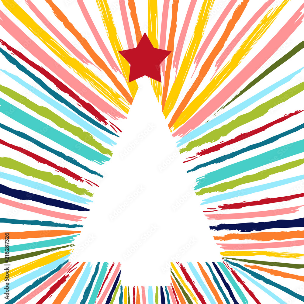 Christmas tree hand drawn with colorful brush