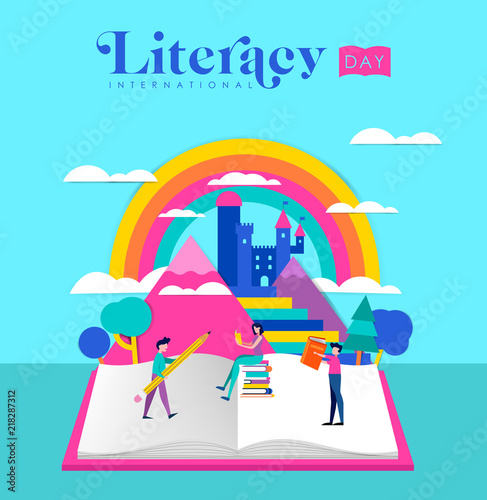 World Literacy Day design of people reading book