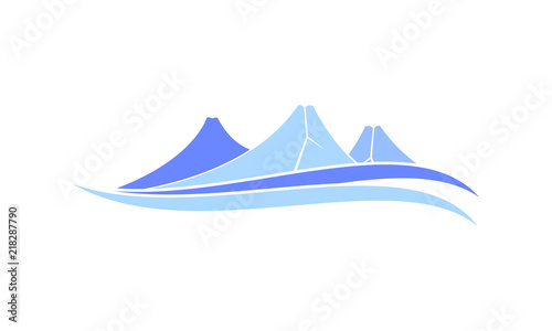 Volcano and wave logo