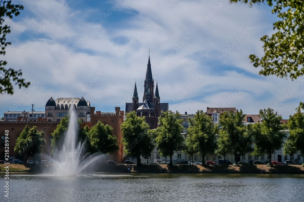 Pond and fountain in Schwerin Germany