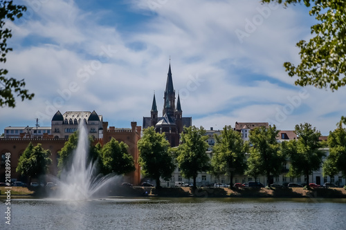 Pond and fountain in Schwerin Germany