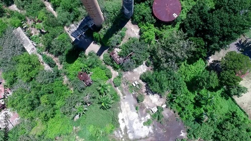 Cenital aerial shot of Guánica's sugar cane factory ruins. photo