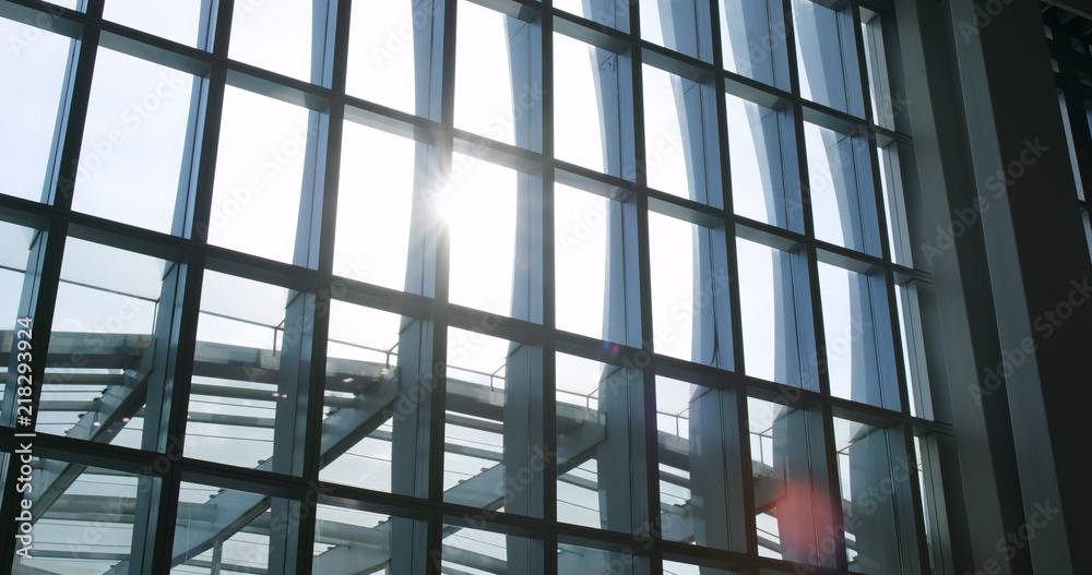 Building with window sunlight flare