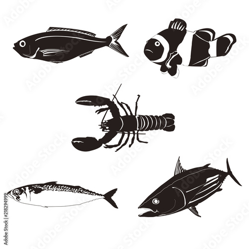 海の生き物シルエット Stock イラスト Adobe Stock