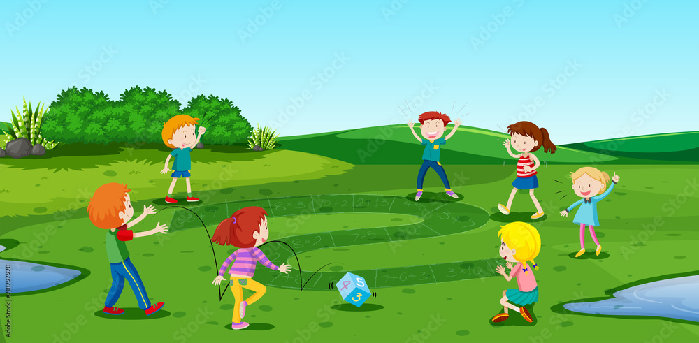 A group of children playing math game A group of children playing math game