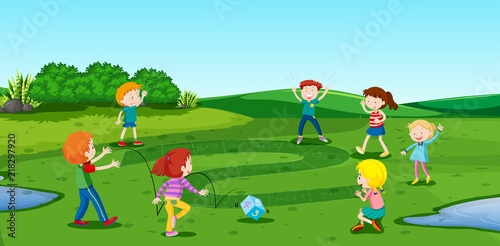 A group of children playing math game