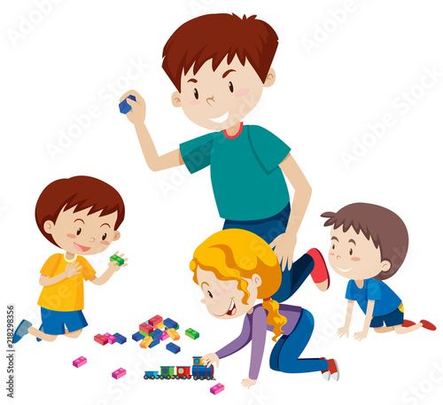 Dad playing blocks with his children