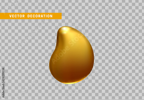 Gold nuggets isolated on a transparent background. Shape liquid drops with color golden gradient. Abstract 3d yellow fluid.