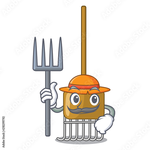 Farmer rake character cartoon style