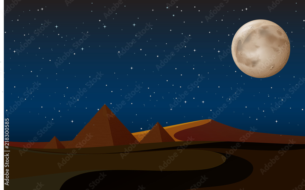 Obraz premium desert scene with pyramids at night