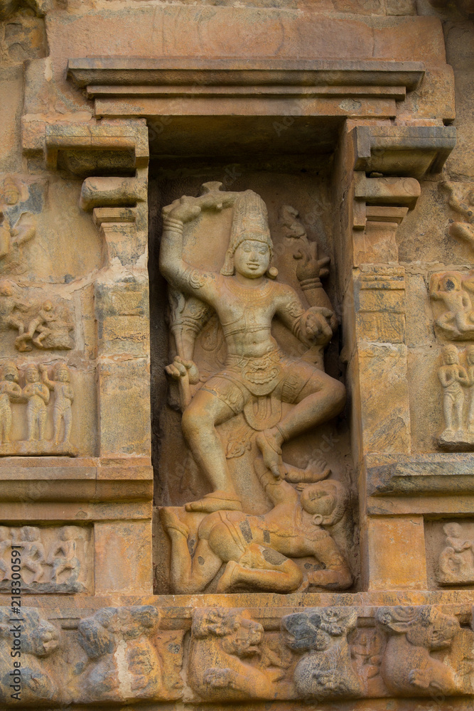 Detail of  great wall architecture at ancient Gangaikonda Cholapuram / Gangaikondacholapuram temple, Tamil Nadu, India