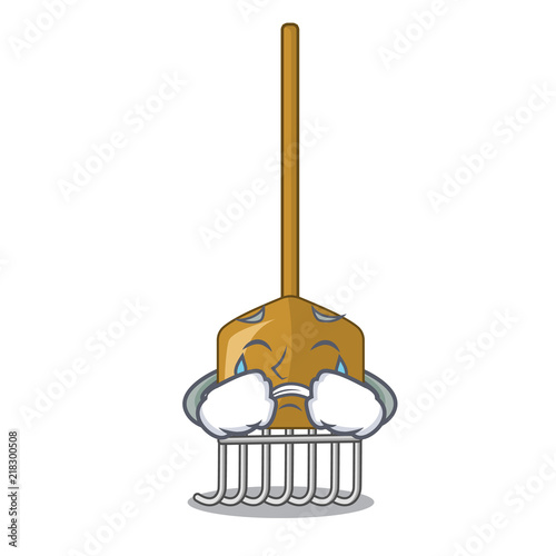 Crying Garden rake Agriculture tool mascot