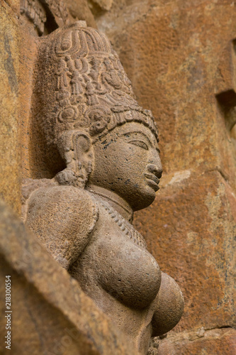 Goddess Saraswathy's detail of great wall architecture at ancient Gangaikonda Cholapuram temple, Tamil Nadu, India
