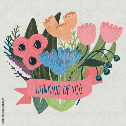 Thinking of You Banner with a Floral Bouquet