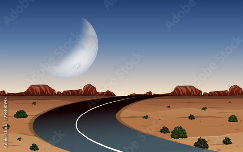 A road at desert night time