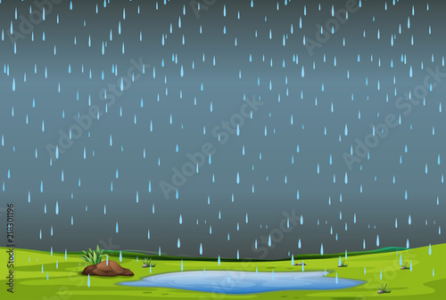falling rain over simple landscape