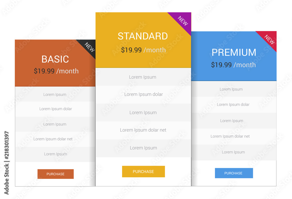 Pricing Table Design Vector
