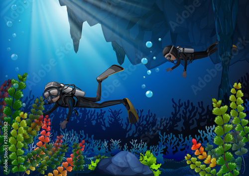 Two scuba divers underwater