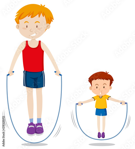 Father and son rope jumping
