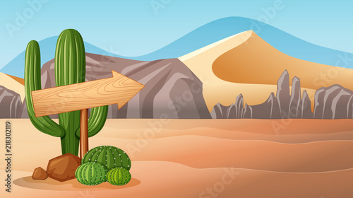 Desert scene with wood sign