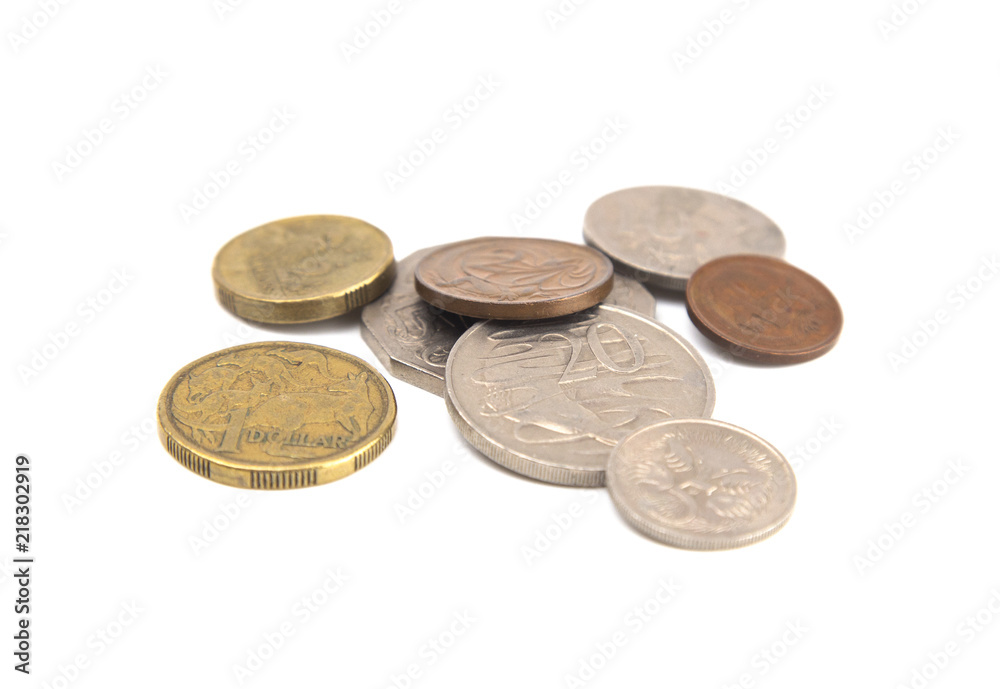 Australian Coins on a White Background Australian Coins on a White Background