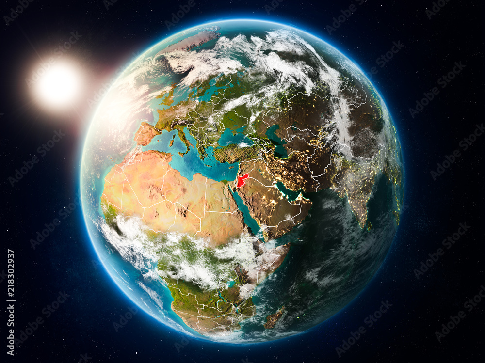 Fototapeta premium Jordan with sunset from space