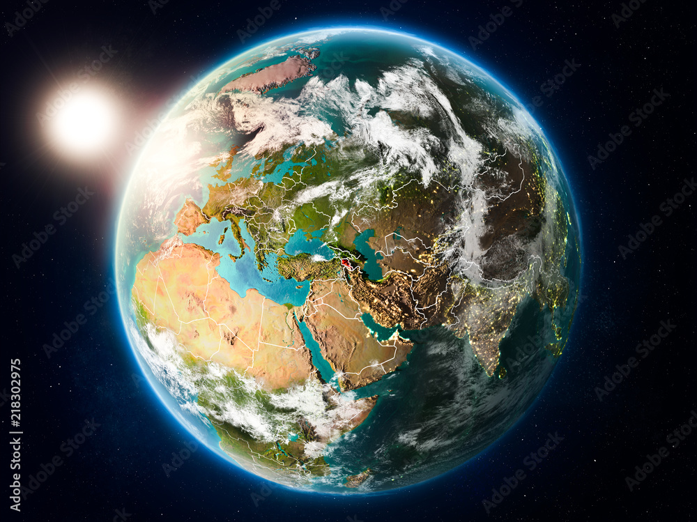 Fototapeta premium Armenia with sunset from space